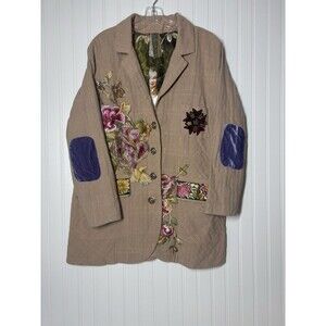 Aratta Silent Journey Floral Blazer Womens Large Sudden Sensation Pink Ash